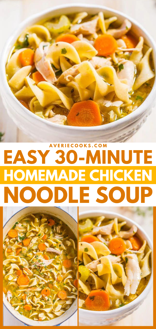 Easy 30-Minute Homemade Chicken Noodle Soup — Classic, comforting, and tastes just like grandma made but way easier and faster!! This soup is AMAZING and it'll be your new favorite recipe!!