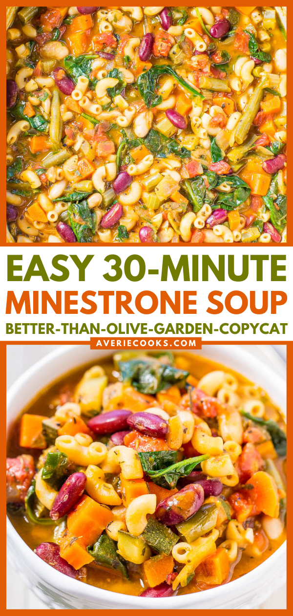 Copycat Olive Garden Minestrone Soup — This minestrone soup recipe takes just 30 minutes to make and it's way better than what you get at Olive Garden! Homemade always wins in my book! 