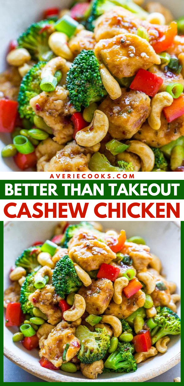 Better-Than-Takeout Cashew Chicken — Juicy chicken, crisp-tender vegetables, and crunchy cashews coated with the best garlicky soy sauce!! Skip takeout and make your own restaurant-quality meal that's easy, ready in 20 minutes, and healthier!!