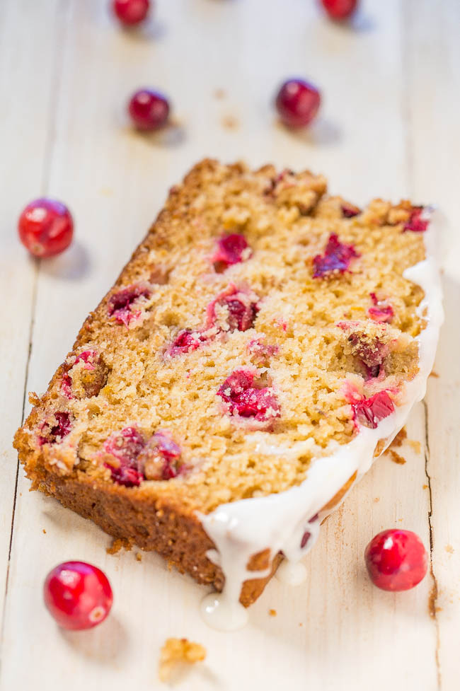Cranberry Orange Quick Bread — The fresh cranberries in this cranberry orange bread contrast nicely with the sweet orange glaze, making it the perfect blend of sweet and tart!