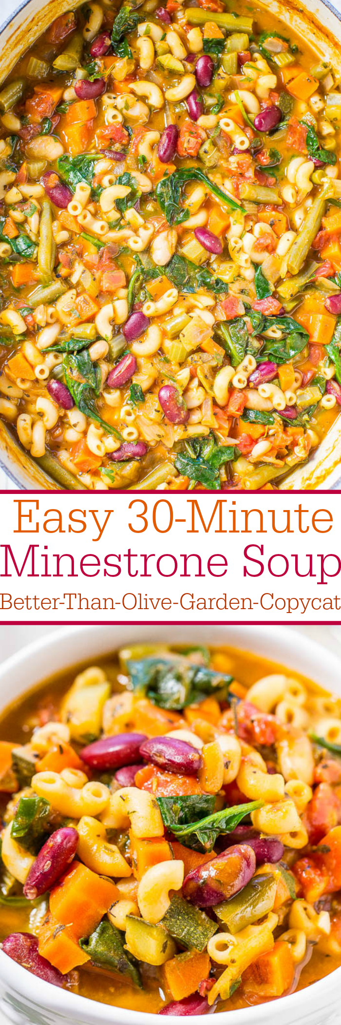 Easy 30-Minute Minestrone Soup (Better-Than-Olive-Garden-Copycat) - Homemade is always better and this soup is amazing!! The best minestrone ever! Perfect for busy weeknights and it's healthy!!