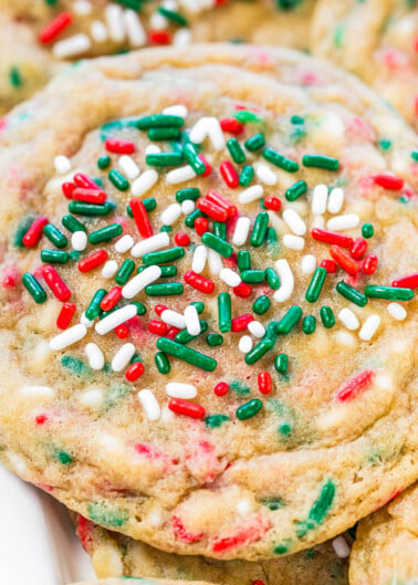 Sugar cookies with red and green sprinkles.