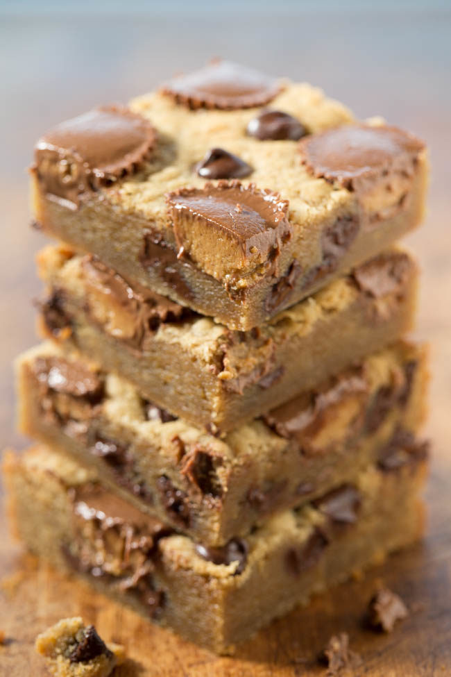 Peanut Butter Cup Peanut Butter Bars stacked four high