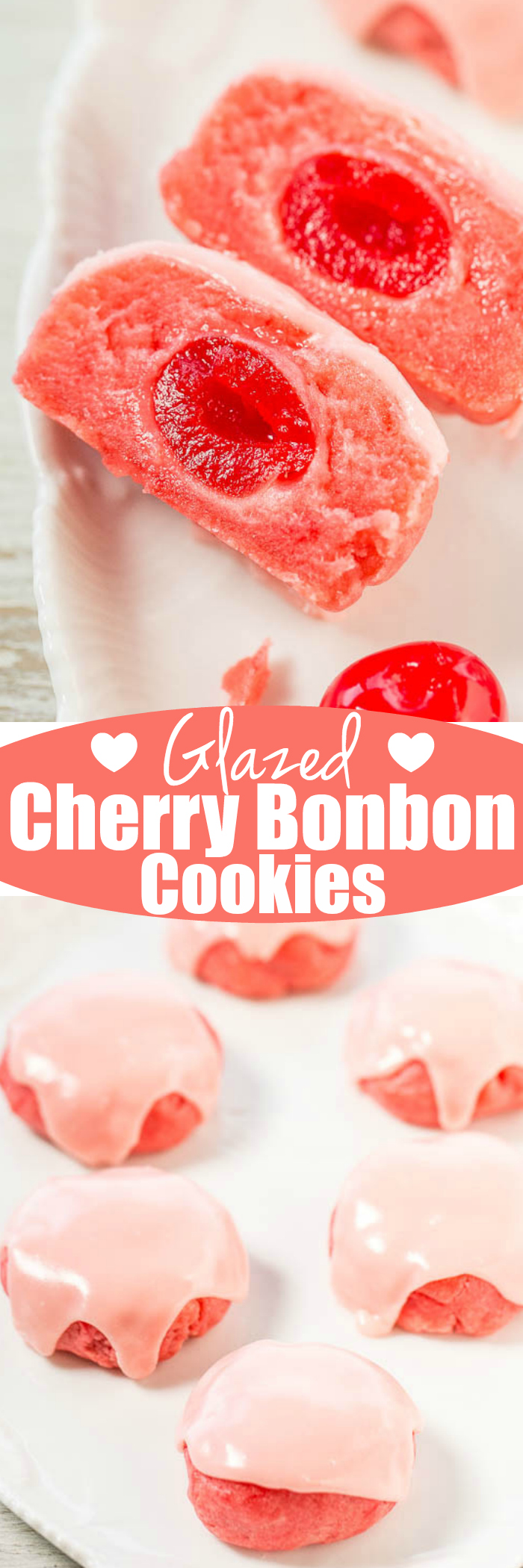 Glazed Maraschino Cherry Cookies — Soft, buttery cookies with the fun surprise of a cherry baked in!! The cherry juice glaze boosts the cherry flavor even more! Easy cookies that make everyone smile!!