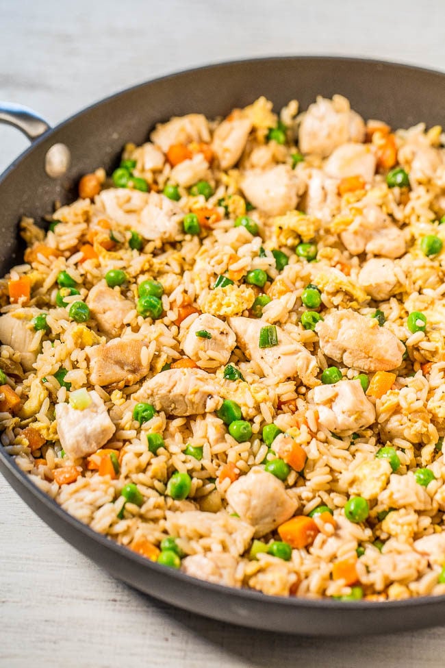 Easy Better-Than-Takeout Chicken Fried Rice - One-skillet, ready in 20 minutes, and you - Beef Fried Rice'll never want takeout again after tasting how good homemade is!! Way more flavor, not greasy, and loads of juicy chicken!!
