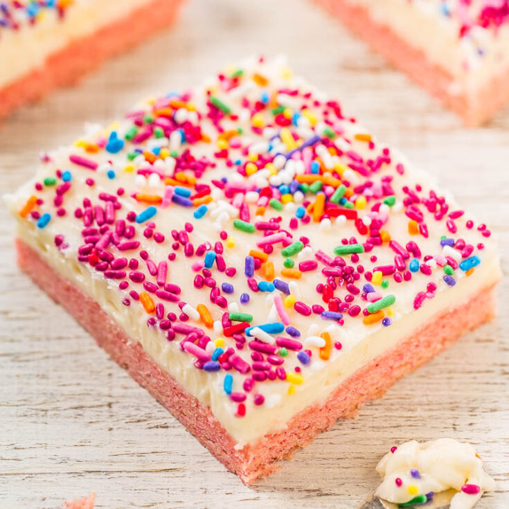 Frosted Strawberry Cake Mix Cookie Bars