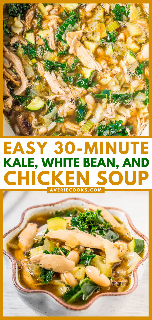 Chicken, White Bean and Kale Soup — This white bean and kale soup soup is easy, hearty, and healthy. It’s packed with flavor, texture, and is a full meal in itself!