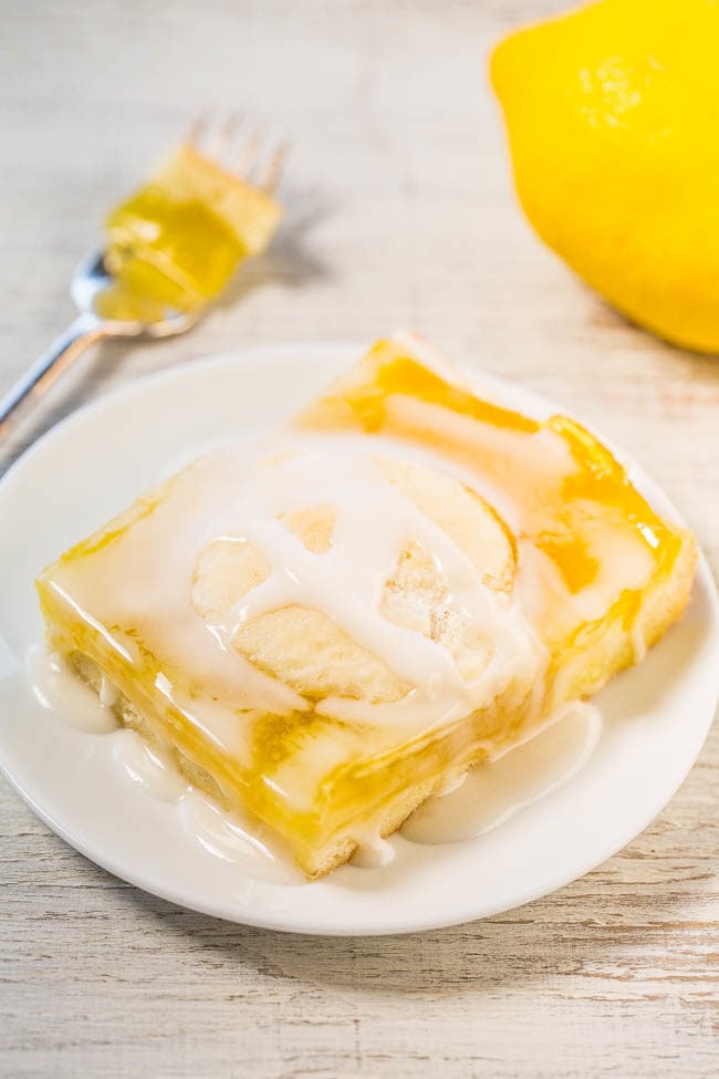Glazed Lemon Pie Bar on white plate