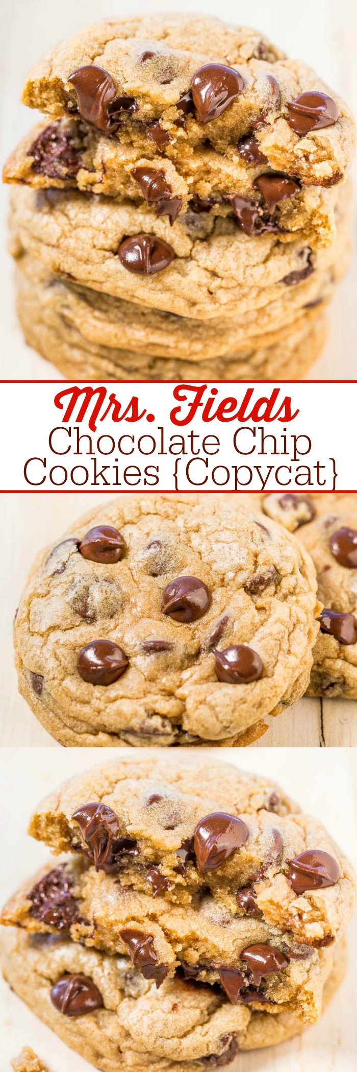 Mrs. Fields Chocolate Chip Cookies {Copycat} - Learn all the SECRETS to making the famous Mrs. Fields cookies at home!! The recipe is easy, spot-on, and they taste just like the real thing!! 