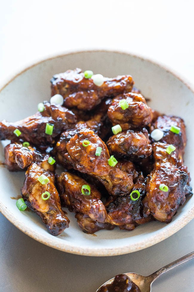 Baked Spicy Barbecue Chicken Wings - The easiest wings ever because there's NO frying involved!! And they're healthier this way, too! Tender, juicy, with just the right amount of kick!! Perfect for parties and game days!