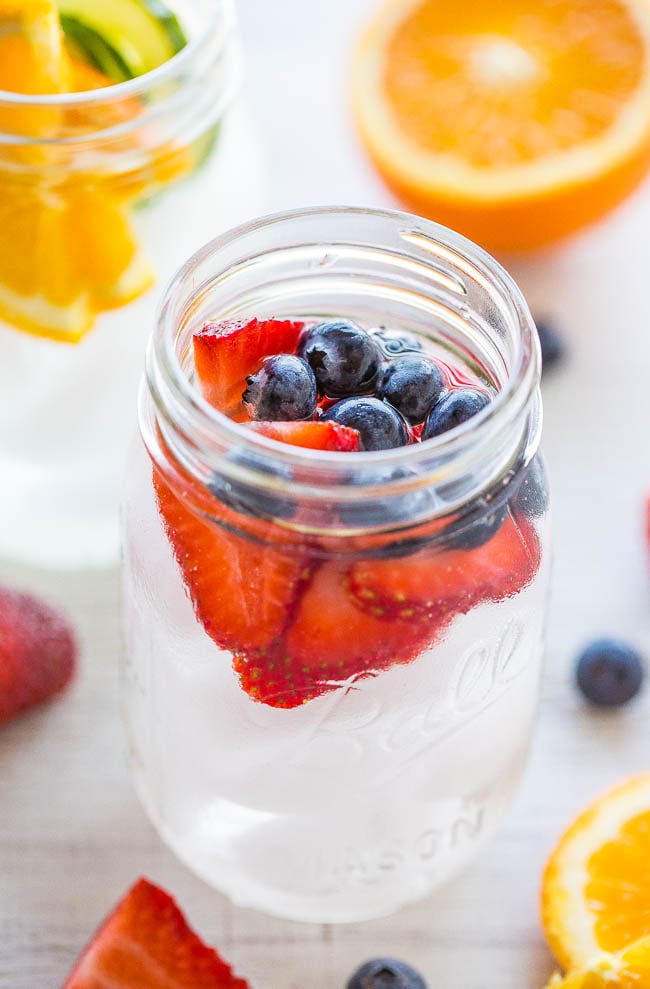 berry flavored water in glass jar