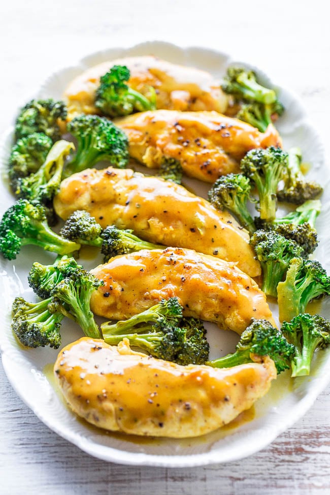 Easy Honey Mustard Chicken — This honey mustard chicken is ready in 20 minutes and features a homemade honey mustard sauce. A great recipe to have on hand for busy weeknights when you want a no-fuss, healthy dinner! 