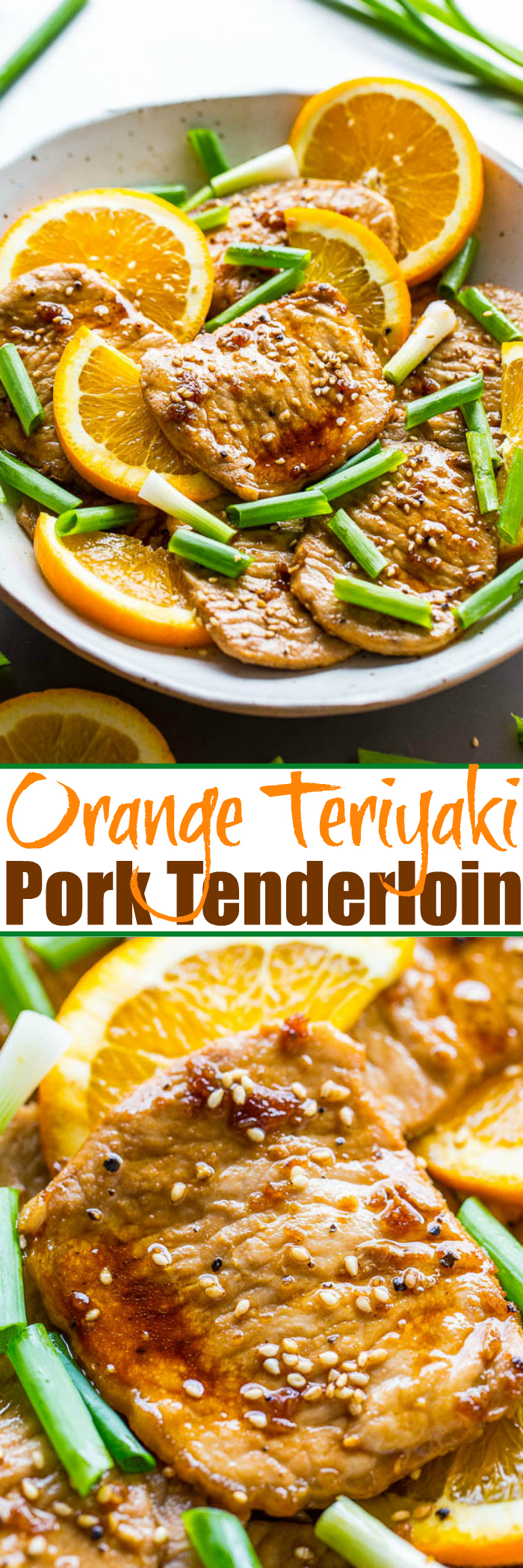 Orange Teriyaki Pork Tenderloin - An orange-scented teriyaki sauce keeps the pork so tender, juicy, and flavorful!! Easy, one-skillet recipe that's ready in 20 minutes and healthy! Under 250 calories with 25 grams of protein!!