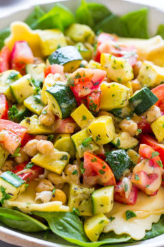 Ravioli and Summer Vegetable Spinach Salad