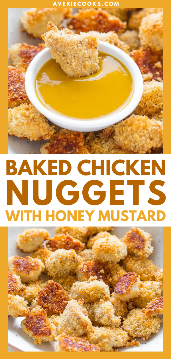 These Baked Chicken Nuggets are coated in a mixture of Panko breadcrumbs and grated Parmesan, which makes them extra flavorful and crispy! Dunk them in homemade honey mustard or your dipping sauce of choice. You'll definitely want to leave room for seconds! 