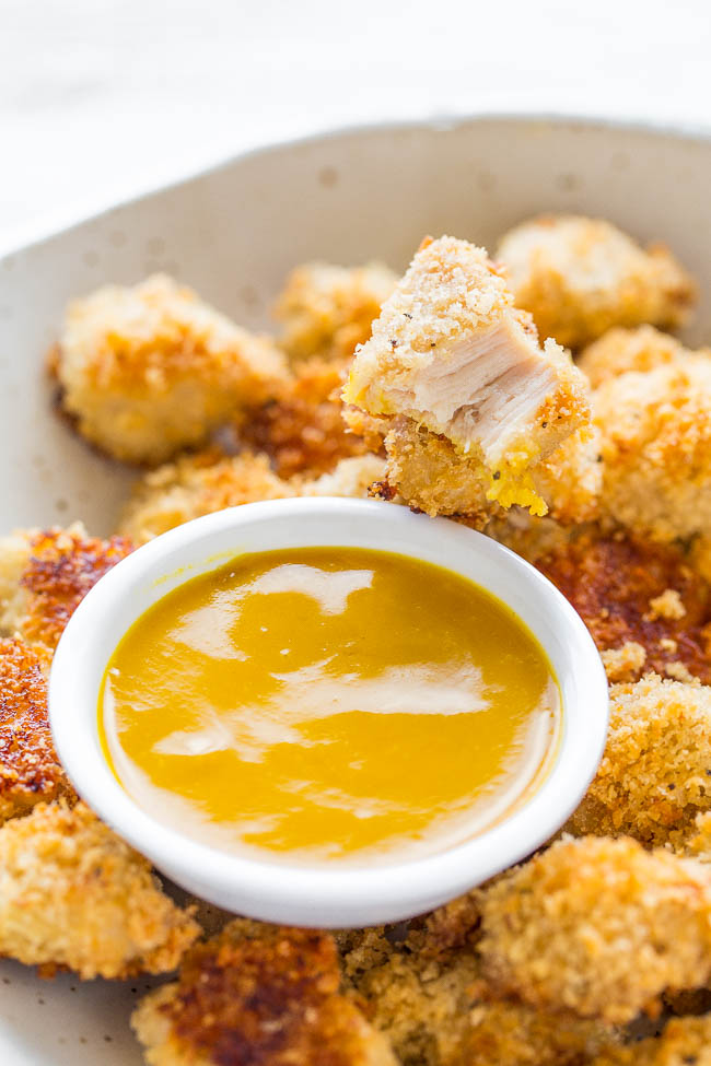 Baked Chicken Nuggets with honey mustard dipping sauce