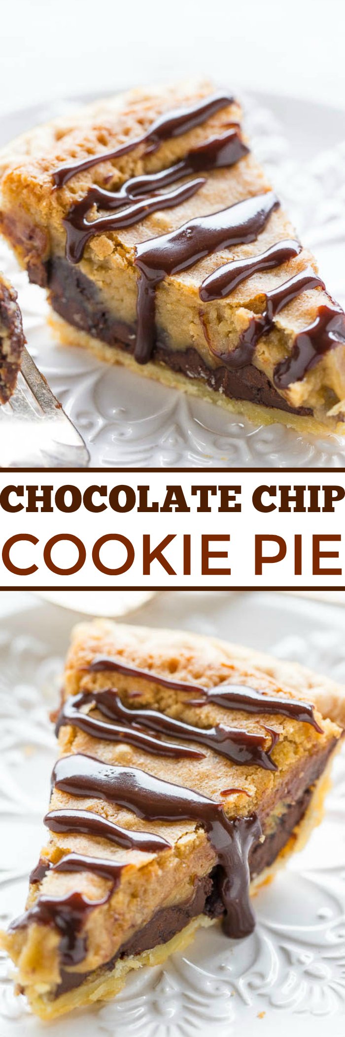 Chocolate Chip Cookie Pie - The filling tastes like the center of an underbaked chocolate chip COOKIE!! Gooey perfection! Easy, rich, decadent, extremely CHOCOLATY and you can use a frozen pie crust!!
