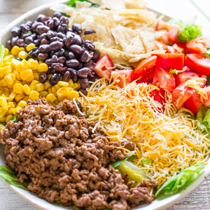 Loaded Beef Taco Salad with Creamy Lime Cilantro Dressing