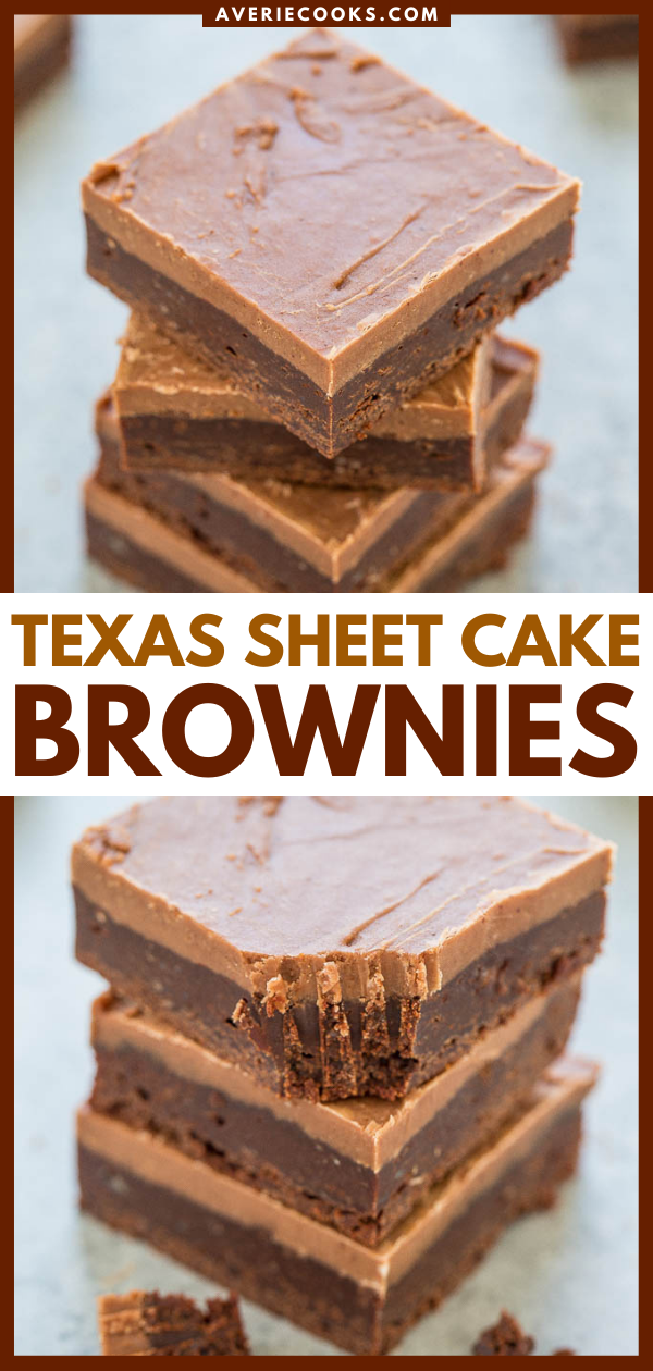 Texas Sheet Cake Brownies - Easy, FUDGY, no mixer brownies that are rich, chocolaty and decadent!! The classic Texas sheet cake frosting makes them totally IRRESISTIBLE!!