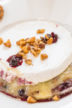 Black Currant and Walnut Stuffed Baked Brie