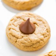 Peanut butter cookie with a chocolate kiss in the center.