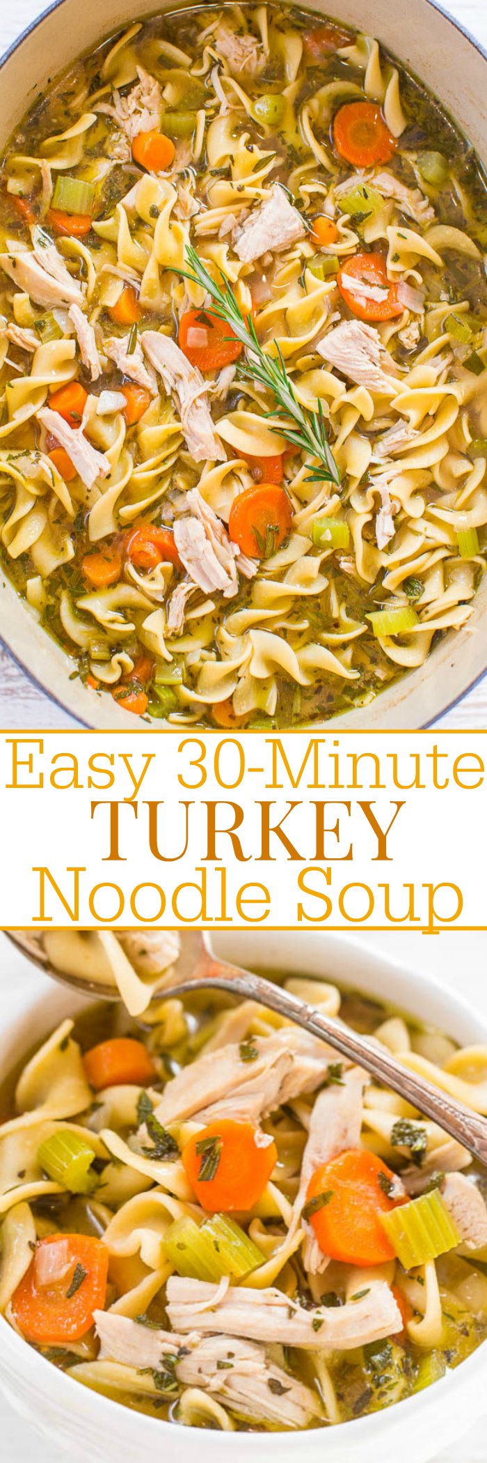 Easy 30-Minute Turkey Noodle Soup - Have leftover Thanksgiving turkey? MAKE THIS!! It's fast, easy, hearty, loaded with flavor, and tastes like grandma's homemade chicken noodle soup, but with turkey!! 