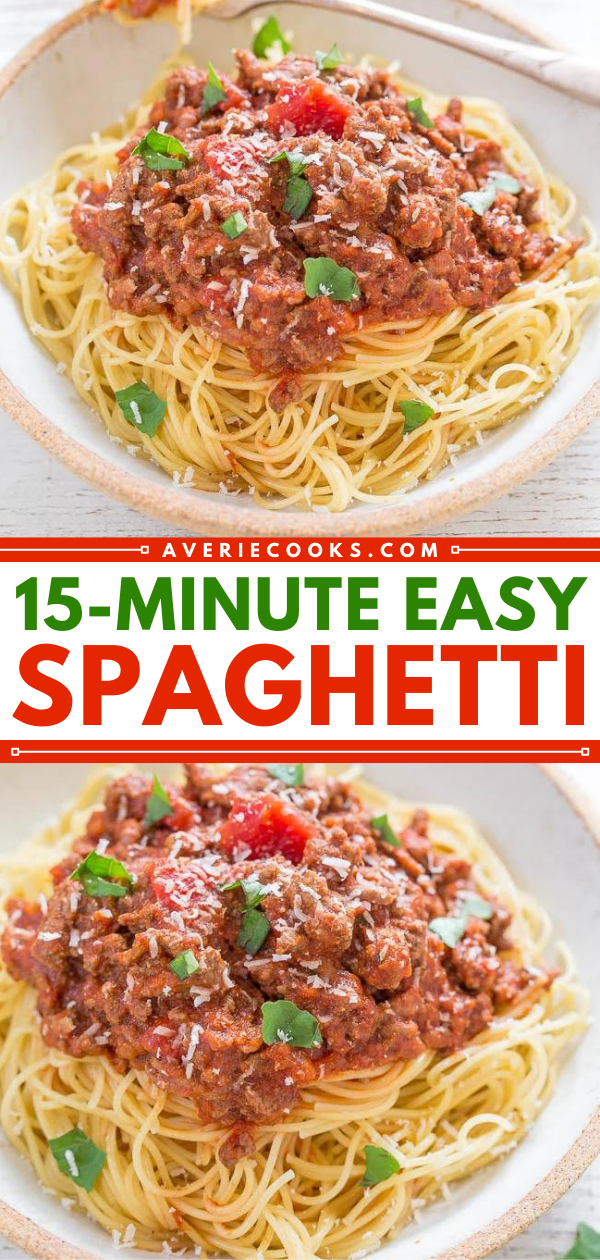 This Easy Spaghetti Recipe is ready in just 15 minutes and is a hearty, comforting meal during cooler months. Pair with a side salad or steamed veggies for a full meal and enjoy!
