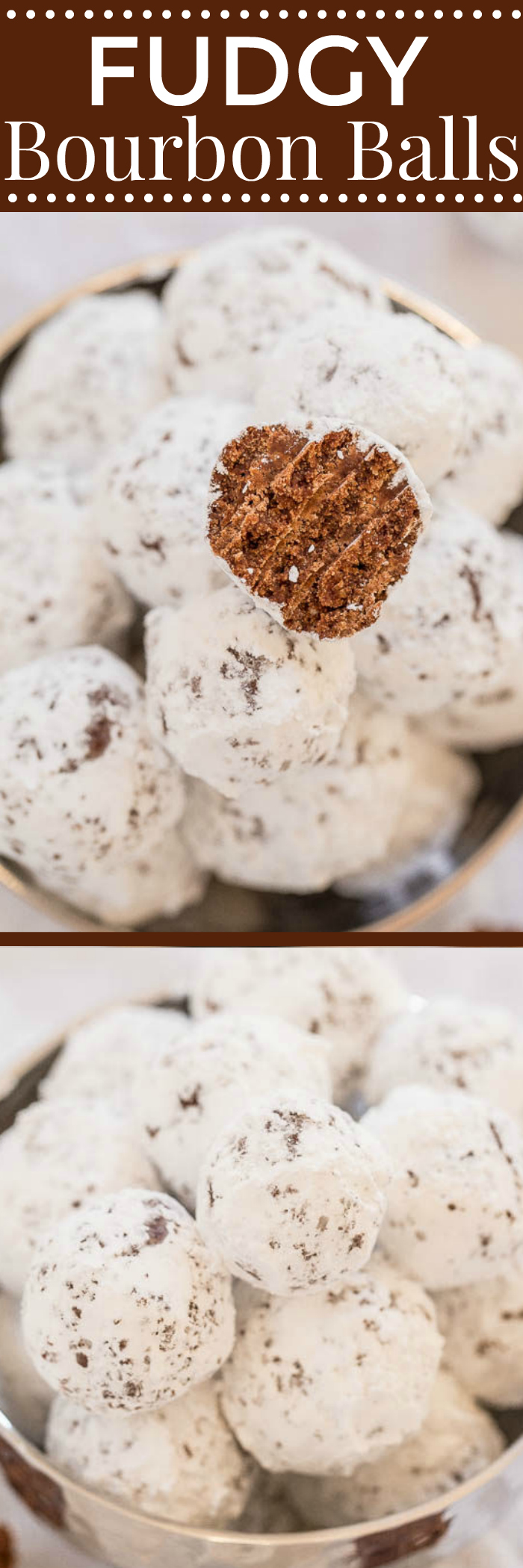 Fudgy Bourbon Balls - Easy, no-bake, ready in 15 minutes, soft, chewy, and fudgy!! SUGAR and BOOZE all in one bite-sized treat! Great for hostess gifts, holiday parties, and cookie exchanges!!