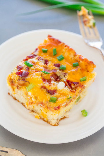 Cheesy Egg Casserole with Bacon (Super Easy!) - Averie Cooks