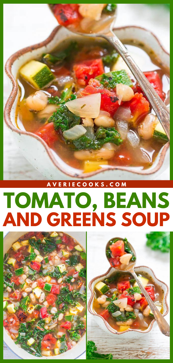 Tomato, Beans and Greens Soup — Trying to eat healthier? You're going to love this EASY, hearty, HEALTHY soup that's ready in 30 minutes and full of flavor and texture from the veggies!!