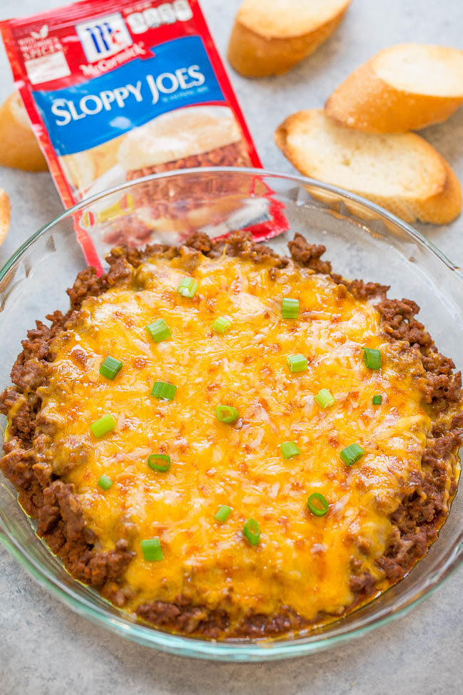 Motor City Coney Island Dip (AKA Cheesy Sloppy Joe Dip) - Easy, ready in 15 minutes, and tastes like sloppy Joes, minus the buns, and covered with cheese!! Great for parties or game day events! Irresistible!! 