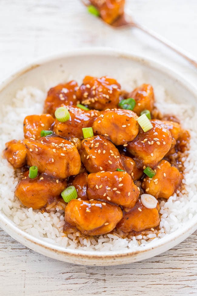 Easy 15-Minute Sweet and Sour Chicken - Faster, easier, healthier, and tastes BETTER than takeout or a restaurant!! Perfect balance of sweet yet sour Asian flavors that the whole family will LOVE!!