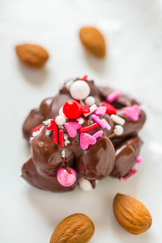 Valentine chocolate almond clusters