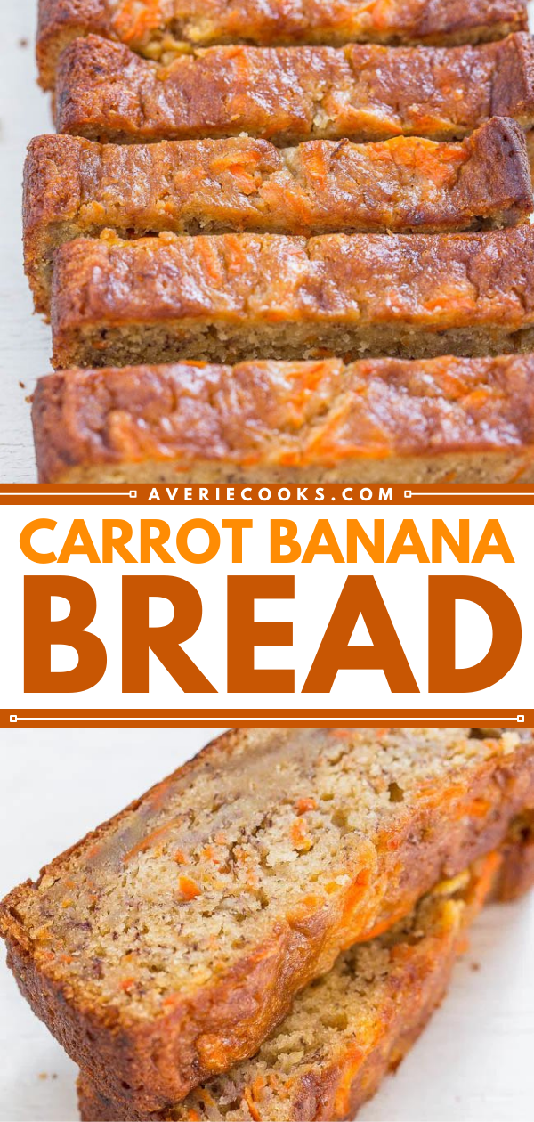Banana Carrot Bread — EASY, no-mixer, super soft banana carrot bread that reminds me of carrot cake but healthier!! Great Easter brunch idea or spring baked good!