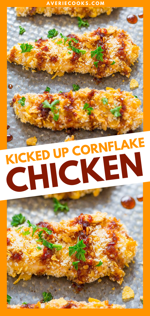 Cornflake Chicken — This cornflake baked chicken is so crisp on the outside you'd think it was fried! This meal comes together in under 30 minutes and is perfect for busy weeknights. 