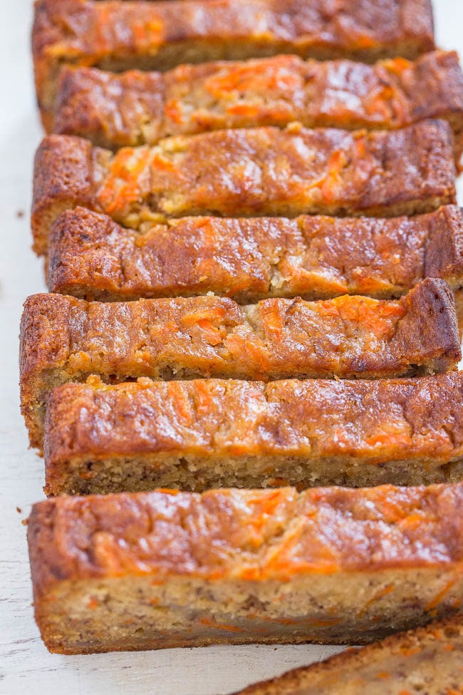 Carrot Banana Bread - EASY, no-mixer, super soft bread that reminds me of carrot cake but healthier!! Perfect for springtime, Easter (or ripe bananas)!!