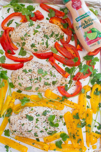 Sheet Pan Chili Lime Ranch Chicken and Peppers - Averie Cooks