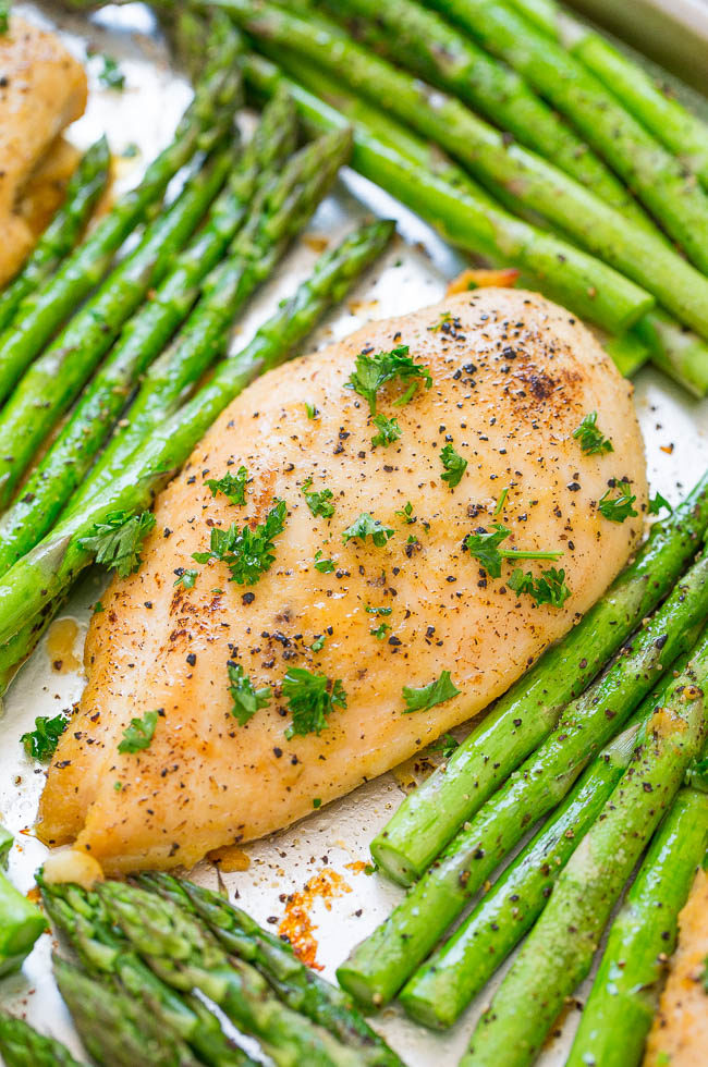 Sheet Pan Honey Horseradish Chicken and Asparagus - The perfect balance of sweet honey with spicy horseradish in this EASY, HEALTHY recipe that's ready in 30 minutes!! Juicy chicken with crisp-tender asparagus for the win!!