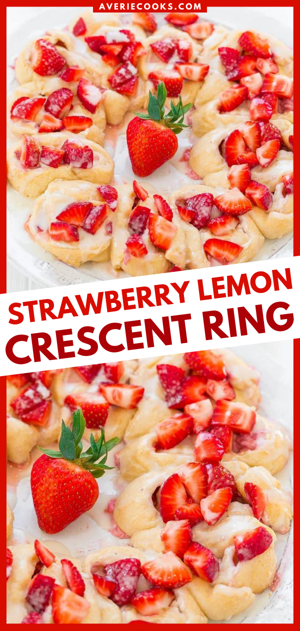 I've been on a strawberry dessert kick the past few weeks. Tis the season and I'm taking advantage of it.  This fast and easy ring continues on my strawberry theme with lemon and cream cheese incorporated for a tangy pop.