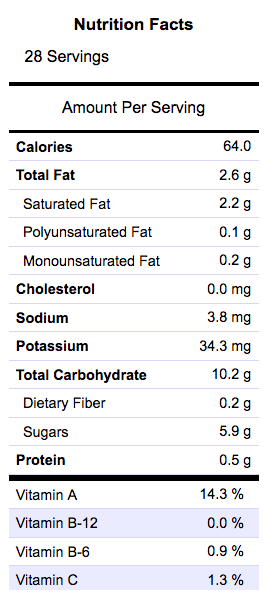 Screenshot of nutrition facts for muffins