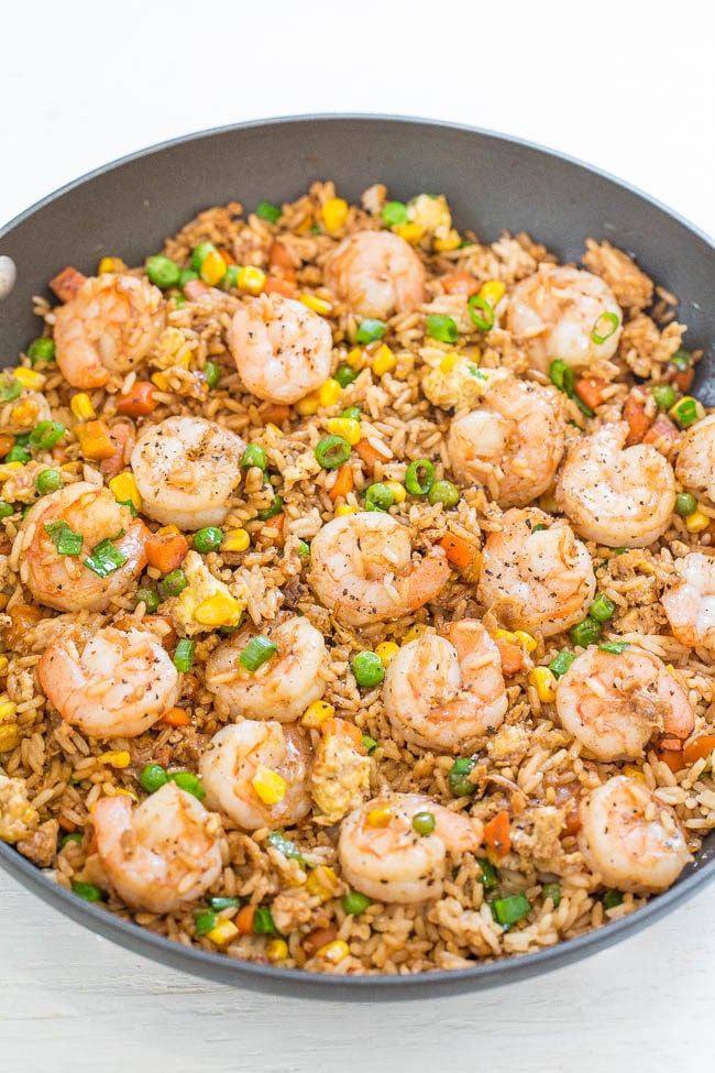 Easy Better-Than-Takeout Shrimp Fried Rice - One-skillet, ready in 20 minutes, and you - Beef Fried Rice'll never takeout again!! Homemade tastes WAY BETTER!! Tons more flavor, not greasy, and loaded with tender shrimp!!