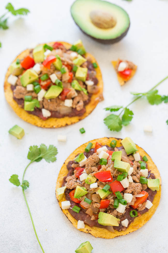 Overhead picture of Easy Loaded Chicken Tostadas 