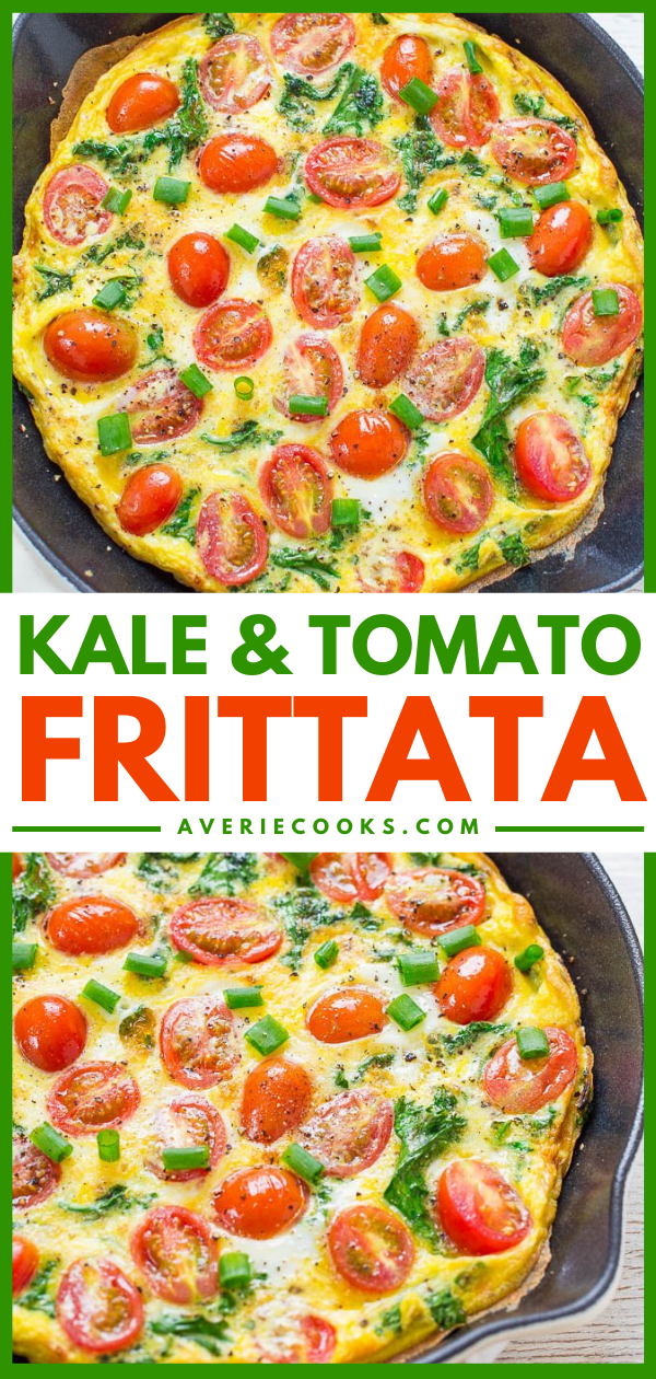 Kale and Tomato Frittata - Extremely EASY, ready in 10 minutes, and HEALTHY!! Perfect for breakfast, brunch, or easy weeknight dinners because you can whip it up in minutes!!