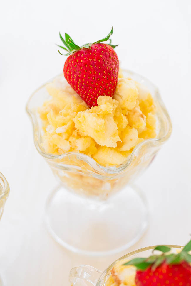 Angel Pineapple Lush Parfaits - An EASY, 4-ingredient, NO-BAKE dessert!! Perfect for summer because you don't have to turn your oven on! Fluffy, light, airy, and wonderfully refreshing!!