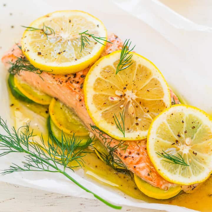 Lemon Dill Salmon with Vegetables in Parchment