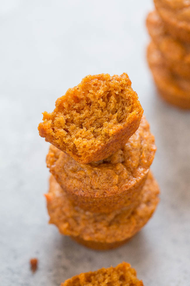 Skinny Mini Sweet Potato Muffins - ONLY 64 calories each!! Soft, super moist, EASY, and picky-eater approved!! Accidentally vegan but you'd never know it because they taste AMAZING!!