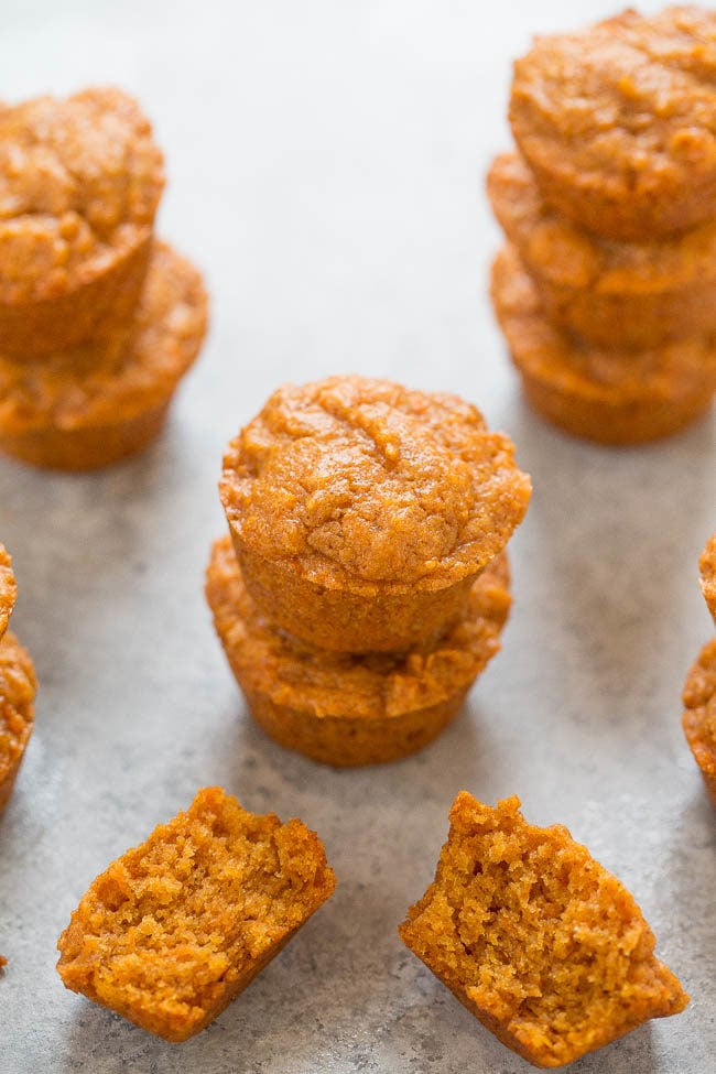 Skinny Mini Sweet Potato Muffins - ONLY 64 calories each!! Soft, super moist, EASY, and picky-eater approved!! Accidentally vegan but you'd never know it because they taste AMAZING!!