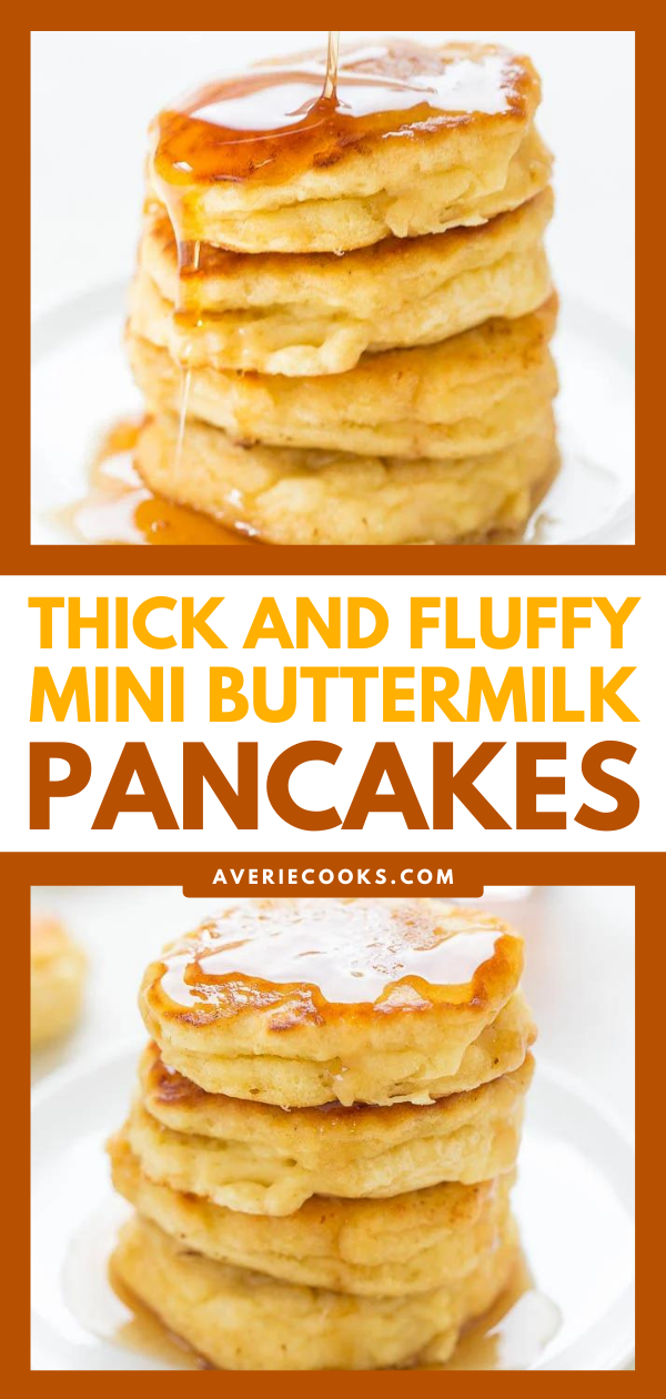 Thick and Fluffy Mini Pancakes — Your search for PERFECT buttermilk pancakes is over!! EASY, soft, fluffy, light, and the THICKEST pancakes I've ever made thanks to a special TRICK!!