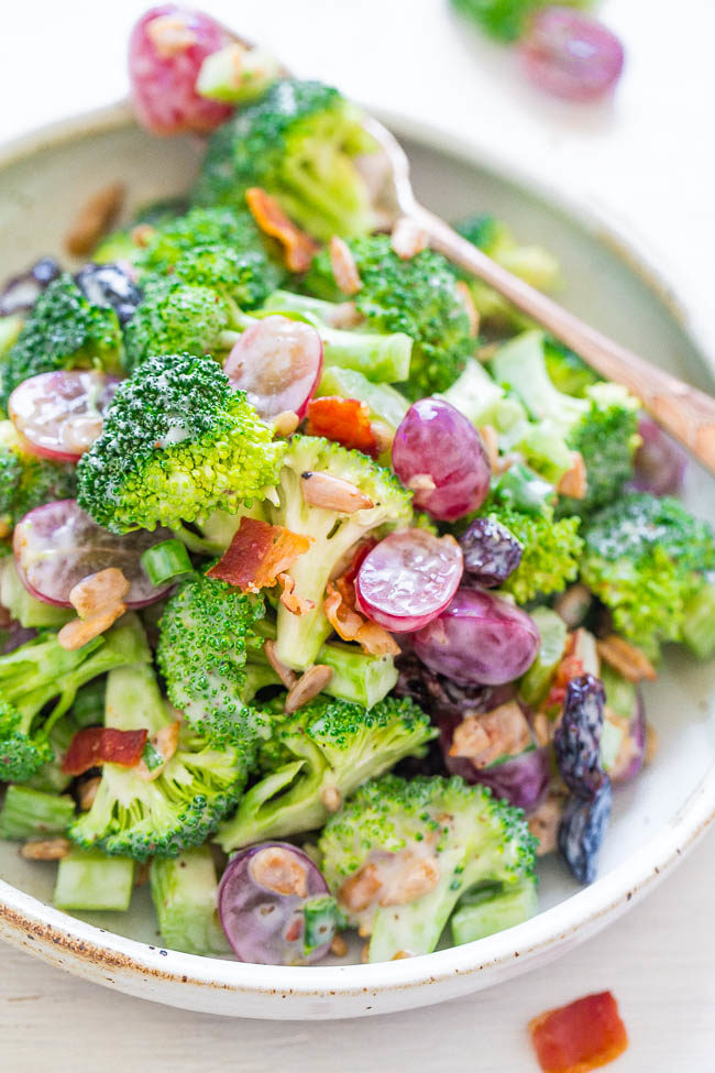 The Best Broccoli Salad - My FAVORITE recipe for the classic salad with a tangy dressing that everyone LOVES!! Flavor and texture galore in this EASY salad that's perfect for parties, picnics, and potlucks!!