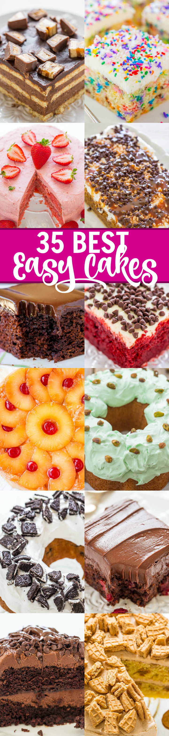 35 BEST Easy Cakes - Whether it's a birthday cake, anniversary cake, or a just-because cake, you'll find the perfect EASY cake here!! Only the BEST recipes including chocolate, fruity, pumpkin, red velvet, and more!! 